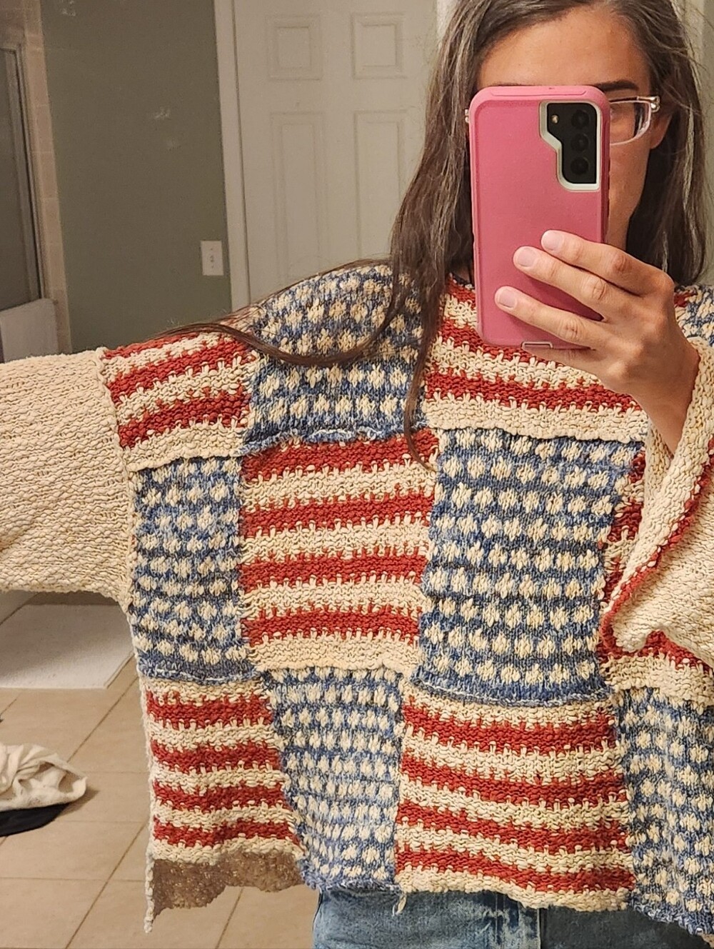 Free People Oversized American Flag Slouchy Sweater Size Large - Picture 5 of 10